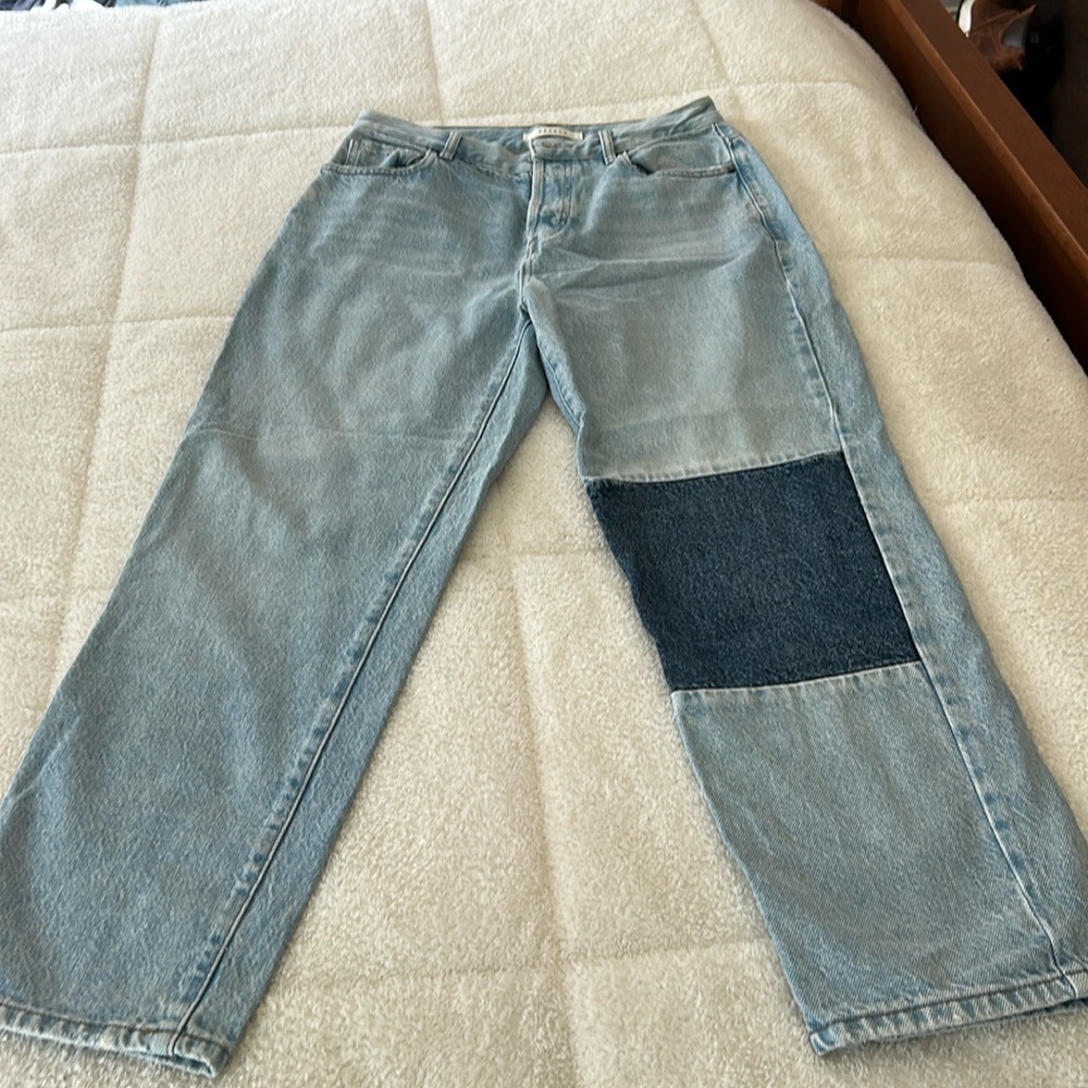 PACSUN High rise straight jeans.  Size 27. Light wash with dark patch.
